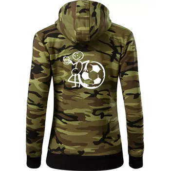 Dámská mikina Velký fotbalista - Dámská mikina trendy zipper s kapucí - M ( Zelený maskáč )