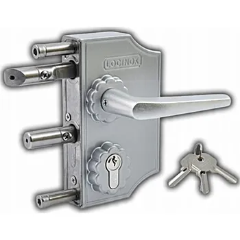 Pohon brány STŘÍBRNÁ KLIKA SE ZDOBNÝM ZÁMKEM PRO BRANKY A VRATA NA PROFIL 40MM HLINÍKOVÁ