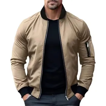 Pánská softshellová bunda Pánská bomber bunda na zip ve streetwear stylu Barva: Khaki, Velikost: XL