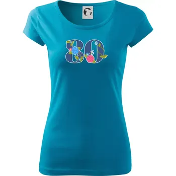 Dámské tričko Květinové číslo kreslené - 80 - Dámské triko Pure - XS ( Světlý tyrkys )