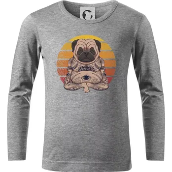 Chlapecké tričko Yoga meditace - pug - Triko dětské Long Sleeve - 104-110cm / 3-4 roky ( Tmavě šedý melír )