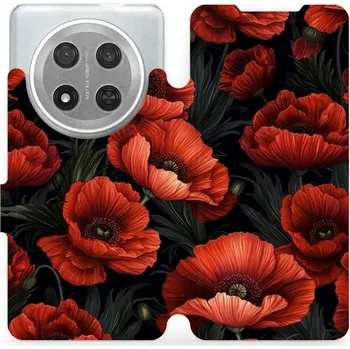 Pouzdro na mobilní telefon Flipové pouzdro Mobiwear - Honor Magic7 Lite 5G - VP45S Temné červené květy (Knížkové flip pouzdro, obal, kryt na mobil Honor Magic7 Lite 5G - VP45S Temné červené květy, materiál Umělá kůže + TPU - ochrana 360°, stojánek, silikonová vanička, magnetické)