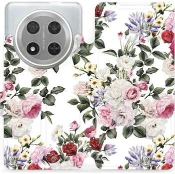 Pouzdro na mobilní telefon Flipové pouzdro Mobiwear - Honor Magic7 Lite 5G - MD01S Růže na bílé (Knížkové flip pouzdro, obal, kryt na mobil Honor Magic7 Lite 5G - MD01S Růže na bílé, materiál Umělá kůže + TPU - ochrana 360°, stojánek, silikonová vanička, magnetické zavírání)