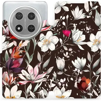 Pouzdro na mobilní telefon Flipové pouzdro Mobiwear - Honor Magic7 Lite 5G - VP72S Květy na hnědé (Knížkové flip pouzdro, obal, kryt na mobil Honor Magic7 Lite 5G - VP72S Květy na hnědé, materiál Umělá kůže + TPU - ochrana 360°, stojánek, silikonová vanička, magnetické zavírání)