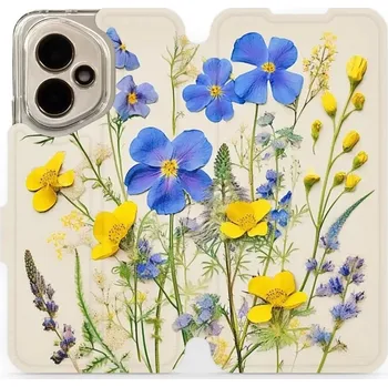 Pouzdro na mobilní telefon Flipové pouzdro Mobiwear - Honor 400 - VP41S Modré a žluté kvítky (Knížkové flip pouzdro, obal, kryt na mobil Honor 400 - VP41S Modré a žluté kvítky, materiál Umělá kůže + TPU - ochrana 360°, stojánek, silikonová vanička, magnetické zavírání)