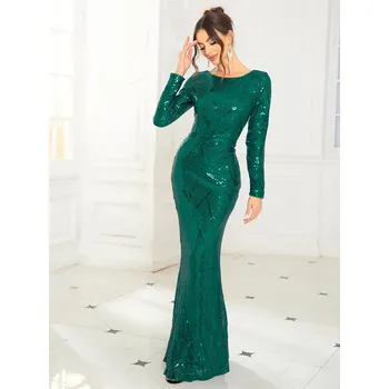 Dámské šaty Formální šaty s flitry, dlouhé, kulatý Barva: Zelená, Velikost: XL