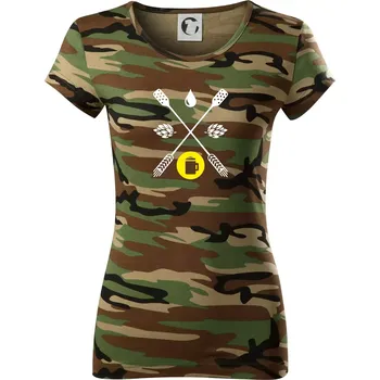 Pivo ingredience - Dámské maskáčové triko - L ( Hnědý maskáč )