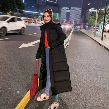 Dámská parka Dámská zimní péřová bunda dlouhá Barva: Černá, Velikost: 3XL