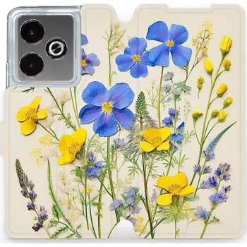 Pouzdro na mobilní telefon Flipové pouzdro Mobiwear - Realme GT 7 - VP41S Modré a žluté kvítky (Knížkové flip pouzdro, obal, kryt na mobil Realme GT 7 - VP41S Modré a žluté kvítky, materiál Umělá kůže + TPU - ochrana 360°, stojánek, silikonová vanička, magnetické zavírání)