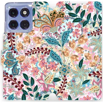 Pouzdro na mobilní telefon Flipové pouzdro Mobiwear - Motorola Edge 60 Pro - MX04S Spletité kvítky a listy (Knížkové flip pouzdro, obal, kryt na mobil Motorola Edge 60 Pro - MX04S Spletité kvítky a listy, materiál Umělá kůže + TPU - ochrana 360°, stojánek, silikonová vanička,)