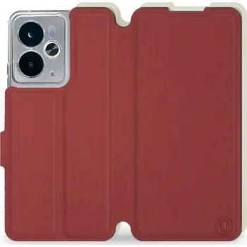 Pouzdro na mobilní telefon Flipové pouzdro Mobiwear Semiš - Realme 14 5G - Cihlové & Béžové (Knížkové semišové flip pouzdro, obal, kryt na mobil Realme 14 5G - Cihlové & Béžové, materiál semiš + TPU, ochrana 360°, stojánek, silikonová vanička, magnetické zavírání)