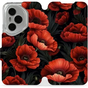 Pouzdro na mobilní telefon Flipové pouzdro Mobiwear - Honor 400 Pro - VP45S Temné červené květy (Knížkové flip pouzdro, obal, kryt na mobil Honor 400 Pro - VP45S Temné červené květy, materiál Umělá kůže + TPU - ochrana 360°, stojánek, silikonová vanička, magnetické zavírání)