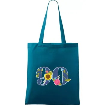 Květinové číslo kreslené - 90 - Taška bavlněná - 42 x 38 cm ( Petrolejová )