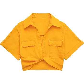 Dámská košile Dámský krátký top ve stylu košile s kapsami Velikost: S, Barva (Varianta): HH LS10235Y