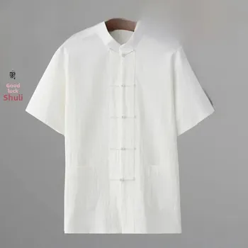Tradiční pánský bavlněný čínský set s košilí a kalhotami Velikost: L, Barva (Varianta): White bottoming shirt one-piece