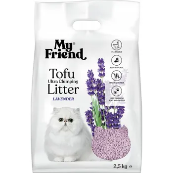 Podestýlka pro kočku My Friend Tofu Hrudkující stelivo pro kočky s vůní Levandule 7,5 kg Bezprašné