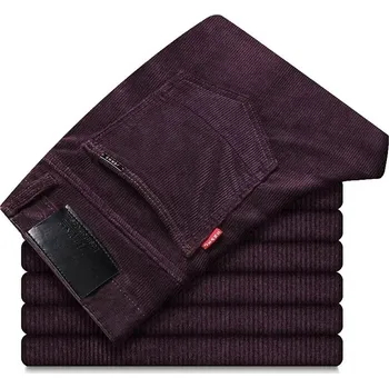 Pánské kalhoty Pánské manšestrové kalhoty – volné s rovnými nohavicemi Velikost: 28, Barva (Varianta): Vínová