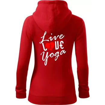 Dámská mikina Live Love Yoga - Dámská mikina trendy zipper s kapucí - S ( Červená )