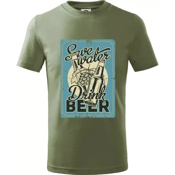 Chlapecké tričko Save water drink beer poster - Tričko dětské bavlněné - 146 cm/10 let ( Khaki )