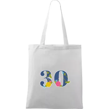 Květinové číslo kreslené - 30 - Taška bavlněná - 42 x 38 cm ( Bílá )