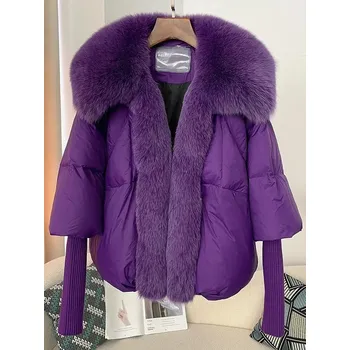 Dámská parka bunda s pravou liškou a péřovou výplní ve volném střihu Velikost: XL, Barva (Varianta): All pp