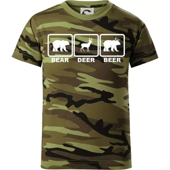 Bear - Deer - Beer - Dětské maskáčové triko - 104-110cm / 3-4 roky ( Zelený maskáč )