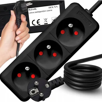 Napájecí kabel Prodlužovací Kabel BOUNN 1,5 m 3 ks černý
