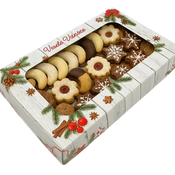 Dárková krabička Vánoční krabička tradiční s průhledným okénkem na 3/4 kg cukroví 25x15x5 cm