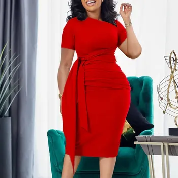 Dámské šaty krátké letní šaty s límečkem – přiléhavý elegantní střih Barva: Červená, Velikost: L