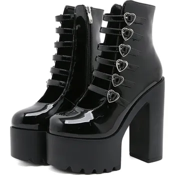 Dámské lodičky lodičky na blokovém podpatku s přezkami a zipem Barva: Černá, Velikost: 37