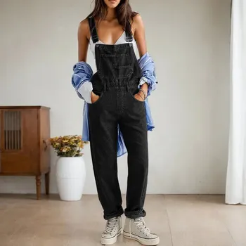 Dámský overall Dámský džínový overal s dlouhým rukávem Barva: Černá, Velikost: L