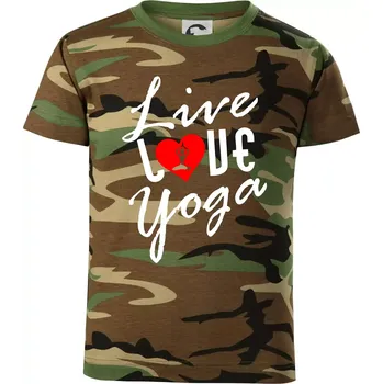 Chlapecké tričko Live Love Yoga - Dětské maskáčové triko - 146 cm/10 let ( Hnědý maskáč )