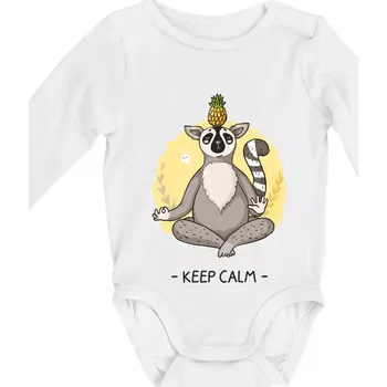 Kojenecké oblečení Yoga - keep calm kreslený - Body kojenecké s dlouhým rukávem - Dlouhý r. do 3 měs ( Bílá )