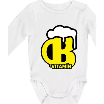 Pivo vitamín B - Body kojenecké s dlouhým rukávem - Dlouhý r. 3-6 měs ( Bílá )