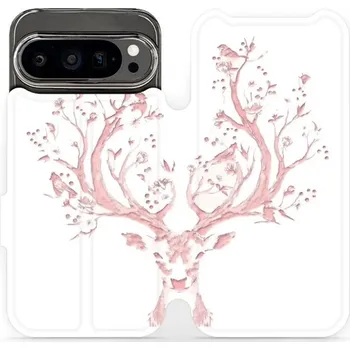 Pouzdro na mobilní telefon Flipové pouzdro Mobiwear - Google Pixel 9 Pro - M007S Růžový jelínek (Knížkové flip pouzdro, obal, kryt na mobil Google Pixel 9 Pro - M007S Růžový jelínek, materiál Umělá kůže + TPU - ochrana 360°, stojánek, silikonová vanička, magnetické zavírání)