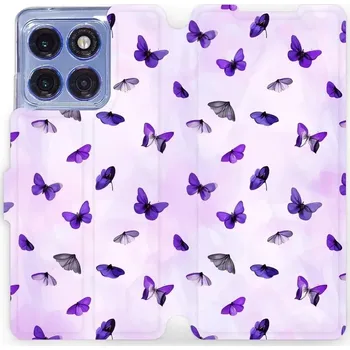 Pouzdro na mobilní telefon Flipové pouzdro Mobiwear - Motorola Edge 60 Pro - VP76S Fialoví motýlci (Knížkové flip pouzdro, obal, kryt na mobil Motorola Edge 60 Pro - VP76S Fialoví motýlci, materiál Umělá kůže + TPU - ochrana 360°, stojánek, silikonová vanička, magnetické zavírání)