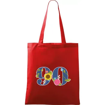 Květinové číslo kreslené - 90 - Taška bavlněná - 42 x 38 cm ( Červená )