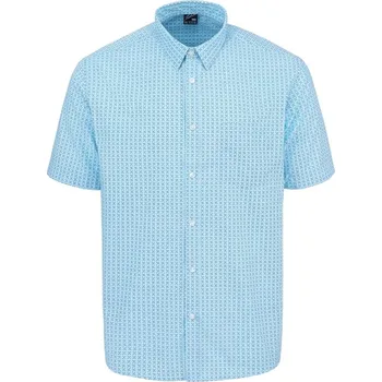 Pánská košile Fabric Short Sleeve Poplin Shirt Mens Light Blue Geo S