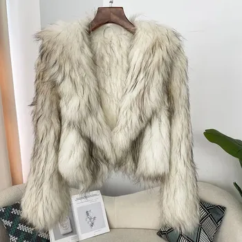 Dámský kožich Best Fashion Krátká chlupatá dámská bunda z pravé kožešiny Bílá ONE SIZE