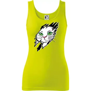 Dámské tričko Kočka v roztrženém triku - Dámské tílko - L ( Limetková )