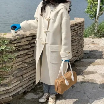 Dámský kabát Best Fashion Dámský vlněný kabát s knoflíky a kapucí Béžová S