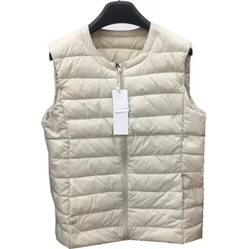 Dámská vesta ultralehká péřová vesta se zipem, zimní styl Barva: Aprikotová, Velikost: 4XL