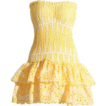 Dámské oblečení Dámské mini šaty bez ramínek s výšivkou Barva: Žlutá, Velikost: M