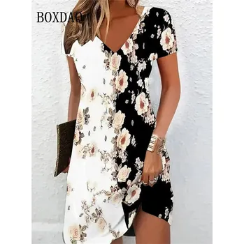 Dámské šaty květované midi šaty s výstřihem do V a krátkým rukávem Velikost: 5XL, Barva (Varianta): VLYQ8600