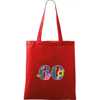 Nákupní taška Květinové číslo kreslené - 60 - Taška bavlněná - 42 x 38 cm ( Červená )