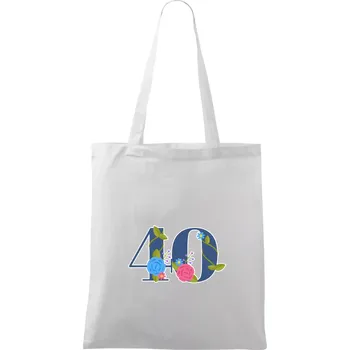 Květinové číslo kreslené - 40 - Taška bavlněná - 42 x 38 cm ( Bílá )