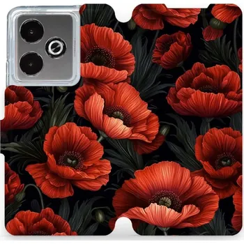 Pouzdro na mobilní telefon Flipové pouzdro Mobiwear - Realme GT 7T - VP45S Temné červené květy (Knížkové flip pouzdro, obal, kryt na mobil Realme GT 7T - VP45S Temné červené květy, materiál Umělá kůže + TPU - ochrana 360°, stojánek, silikonová vanička, magnetické zavírání)