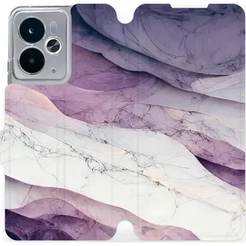 Pouzdro na mobilní telefon Flipové pouzdro Mobiwear - Realme 14 5G - VP31S Bílý a fialový mramor (Knížkové flip pouzdro, obal, kryt na mobil Realme 14 5G - VP31S Bílý a fialový mramor, materiál Umělá kůže + TPU - ochrana 360°, stojánek, silikonová vanička, magnetické zavírání)