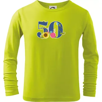 Květinové číslo kreslené - 50 - Triko dětské Long Sleeve - 134 cm/8 let ( Limetková )