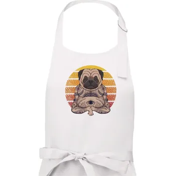 Kuchyňská zástěra Yoga meditace - pug - Dámská zástěra na vaření - Univerzální velikost ( Bílá )